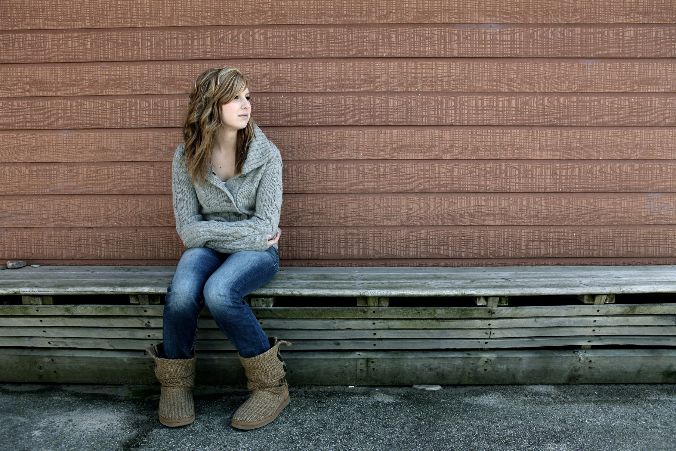 Teen Girl Alone on Bench